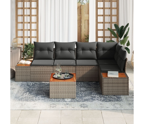 Conjunto de Sofá de Jardín de 6 Piezas con Cojines Gris Polirratán Acacia