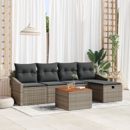 Conjunto de Sofás de Jardín de 6 Piezas con Cojines de Rattan Gris