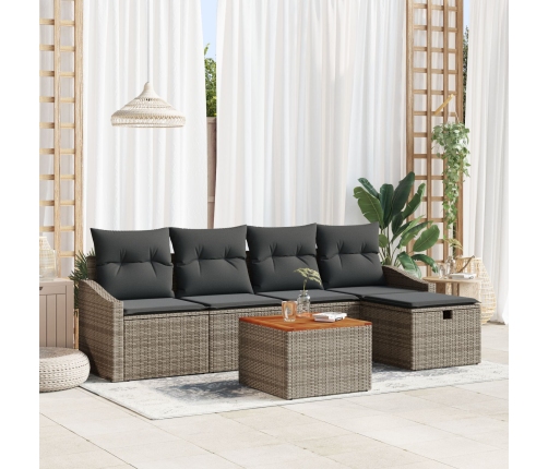 Conjunto de Sofás de Jardín de 6 Piezas con Cojines de Rattan Gris