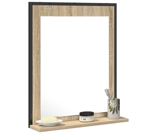Espejo de baño  con estante de roble sonoma 50x12x60 cm de madera elaborada