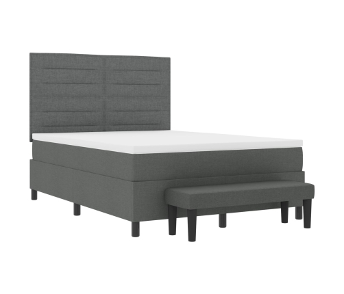 Cama con Box Spring  con Colchón y Banco Gris Oscuro 160x200 cm Tela