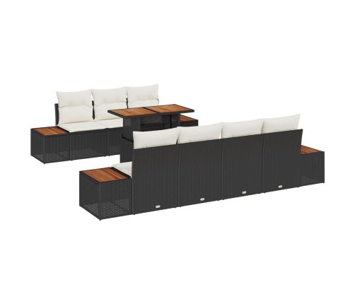 Conjunto de Comedor de Jardín  de 8 Piezas con Cojines en Ratán Negro Acacia