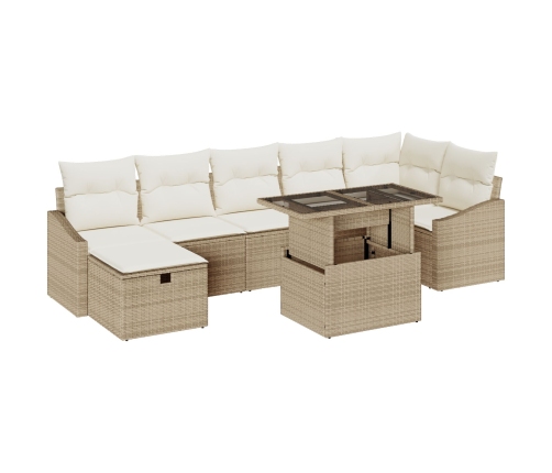 Conjunto de Sofás de Jardín de 8 Piezas con Cojines Beige Ratán Poliéster