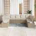 Conjunto de Sofá de Jardín  de 9 Piezas con Cojines Beige Poliratán