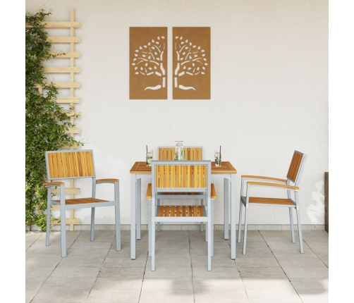 Juego de Comedor de Jardín de 5 Piezas de Madera Sólida de Acacia y Metal