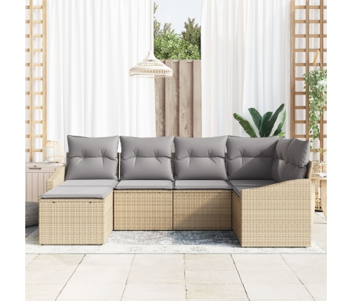 Juego de comedor de jardín de 6 piezas con cojines Beige Ratán Polipropileno