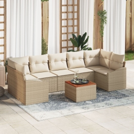 Conjunto de Sofá de Jardín  de 8 Piezas con Cojines Beige de Ratán Poliéster