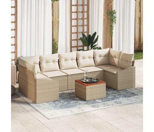 Conjunto de Sofá de Jardín  de 8 Piezas con Cojines Beige de Ratán Poliéster