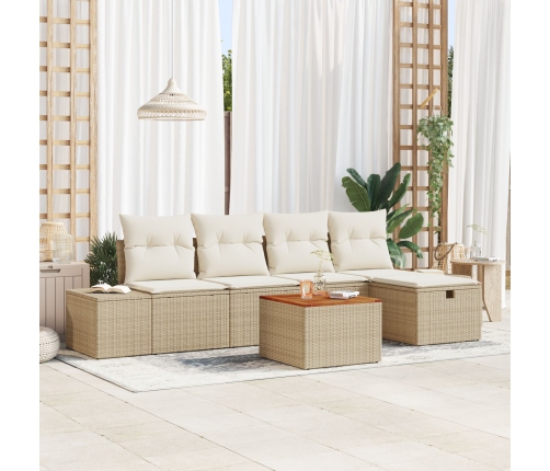 Conjunto de Sofá de Jardín  6 Piezas Beige Ratán, Poliéster, Acero