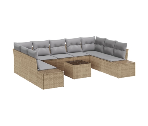 Juego de Sofás de Jardín Set de 10 Beige y gris Ratán Polietileno