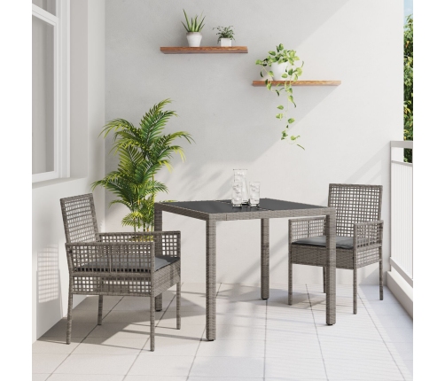Conjunto de Comedor de Jardín de 3 Piezas con Cojines Gris de Poliratán