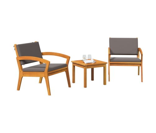 Conjunto de Bistro de 3 Piezas con Cojines, Hecho de Madera Maciza de Acacia
