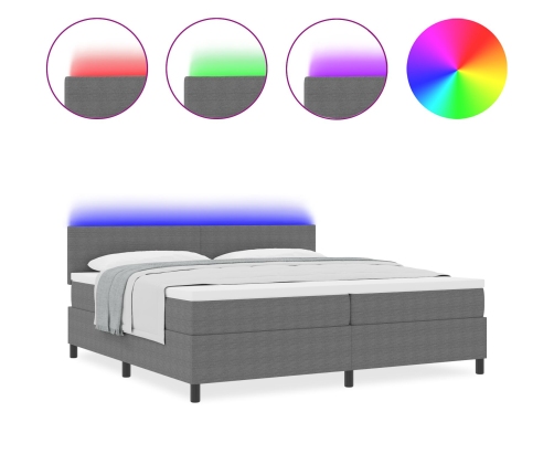 Cama Base con Muelles  con Colchón & LED Gris Claro 200x200 cm Tela de Corduroy