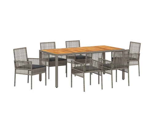 Set de Comedor de Jardín  de 7 piezas con Cojines Gris de Poliratán