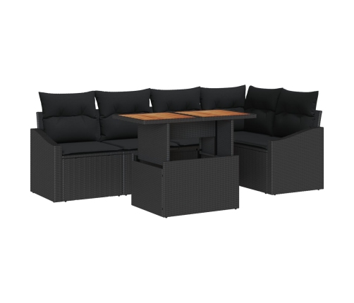 Conjunto de Sofás de Jardín  Set de 6 Negro Poliratán, Vidrio
