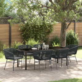 Juego de Comedor de Jardín de 7 Piezas con Cojines Negro Poliratán