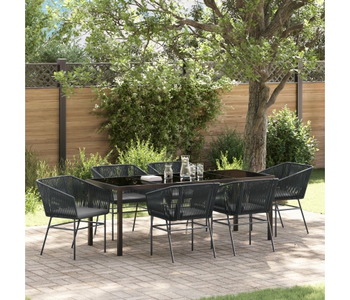 Juego de Comedor de Jardín de 7 Piezas con Cojines Negro Poliratán