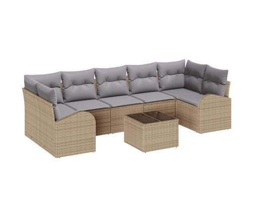 Sofá de jardín de 8 piezas con cojines Beige Poliratán