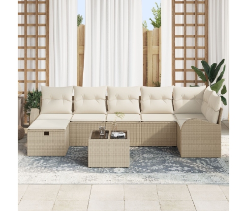 Conjunto de Sofás de Jardín de 8 Piezas con Cojines Beige Ratán Poliéster