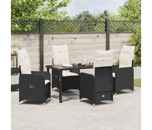 Set de Comedor de Jardín de 5 Piezas con Cojines Negras de Poliratán
