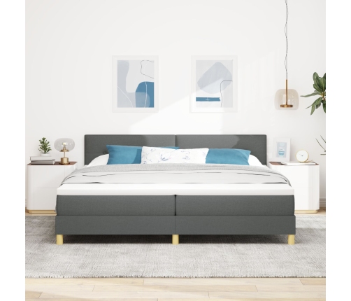 Cama con Base de Muelles con Colchón Gris Oscuro 200x200 cm Tela