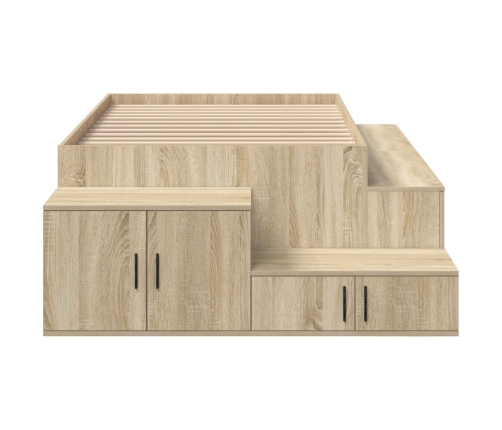 Cama de Almacenamiento roble Sonoma madera elaborada 90 x 190 cm