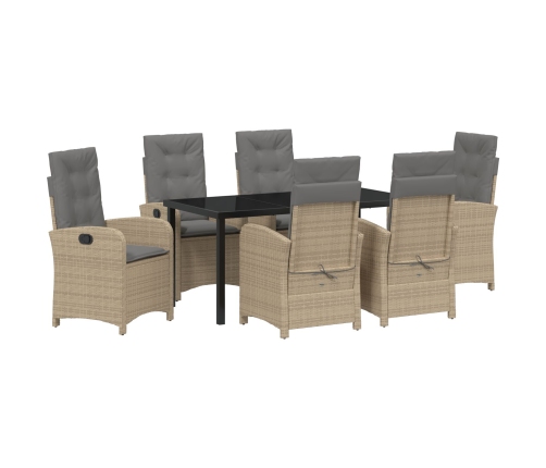 Juego de Comedor de Jardín de 7 Piezas con Cojines Beige Poliratán