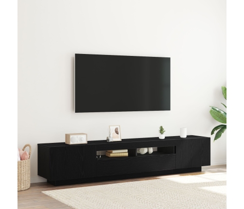 mueble para TV  con luces LED en roble negro, 200x35x40 cm, madera de calidad