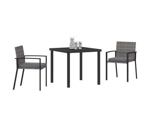 Juego de Comedor de Jardín de 3 Piezas Gris Poliratán