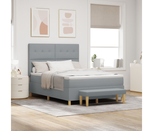 Cama con Base y Colchón y Banco Gris Claro 140x200 cm Tela