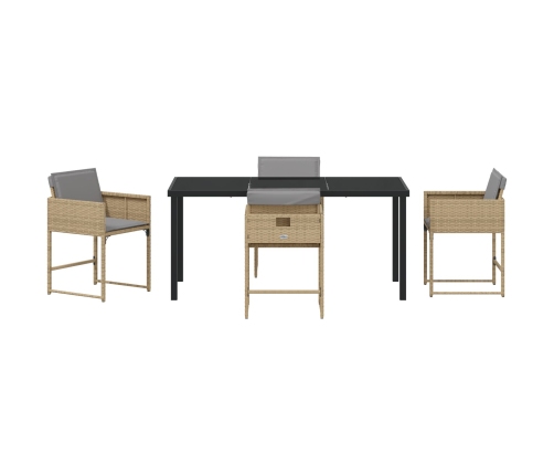 Juego de Comedor de Jardín de 5 Piezas con Cojines Beige Rattan Poliéster