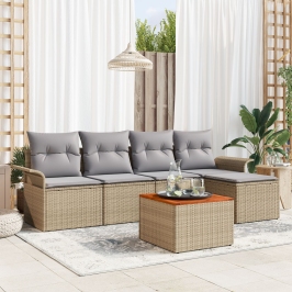 Conjunto de Sofá de Jardín  Conjunto de 6 Beige y gris Ratán y tela