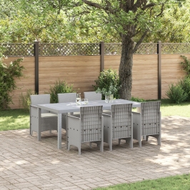 Conjunto de Comedor de Jardín de 7 Piezas con Cojines Gris Claro de Poliratán