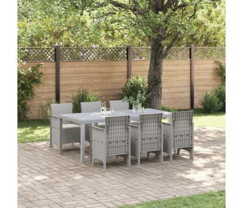 Conjunto de Comedor de Jardín de 7 Piezas con Cojines Gris Claro de Poliratán