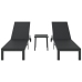 Tumbonas  2 pcs con ruedas y mesa negro de poliratán