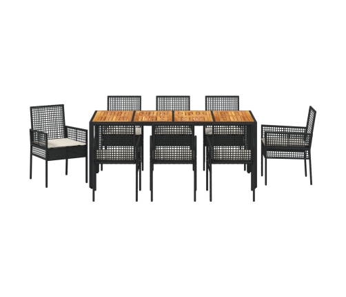 Conjunto de Comedor de Jardín  de 9 Piezas con Cojines Negros de Rattan Sintético