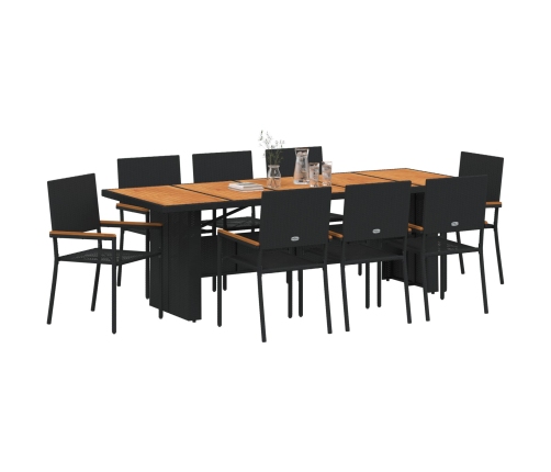 Set de comedor de jardín de 9 piezas  negro de poli ratán