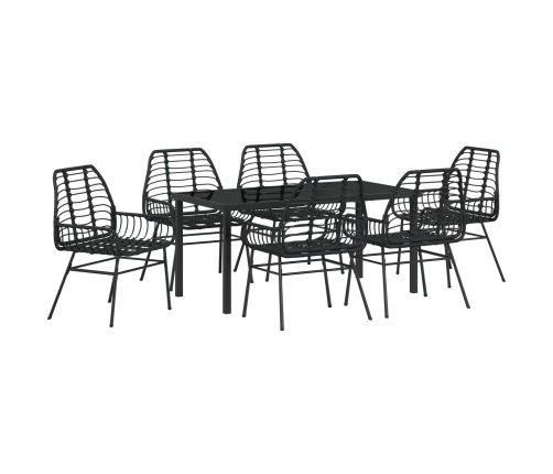 Juego de Comedor de Jardín de 7 Piezas Negro Poliratán