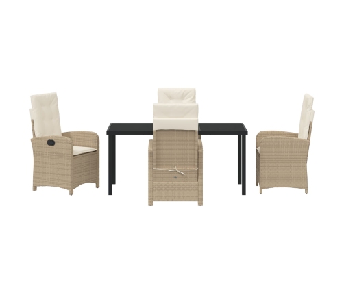 Juego de comedor de jardín de 5 piezas con cojines en poliratán beige