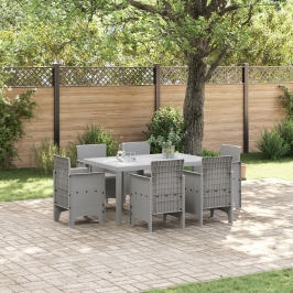 Conjunto de Comedor de 7 Piezas para Jardín con Cojines Gris Polirratán
