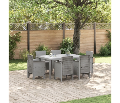 Conjunto de Comedor de 7 Piezas para Jardín con Cojines Gris Polirratán