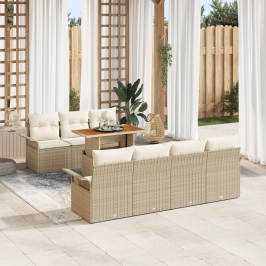 Conjunto de sofá de jardín de 8 piezas con cojines beige de ratán