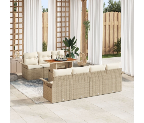 Conjunto de sofá de jardín de 8 piezas con cojines beige de ratán
