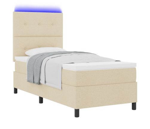 Cama de base de caja  con colchón y LED crema 90x200 cm tela