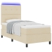 Cama de base de caja  con colchón y LED crema 90x200 cm tela