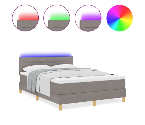 Cama Box Spring  con Colchón y LED Taupe 140x190 cm Tela