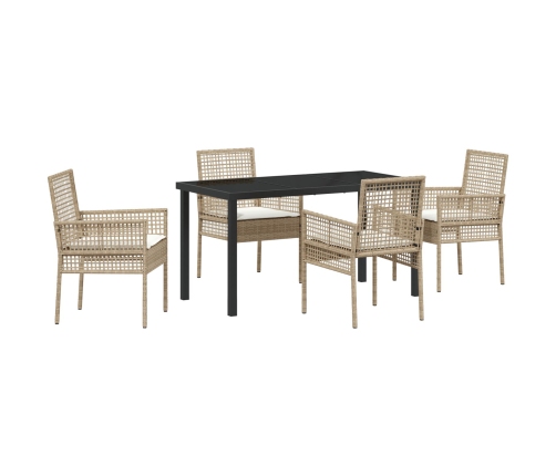 Juego de Comedor de Jardín de 5 Piezas con Cojines Beige de Ratán