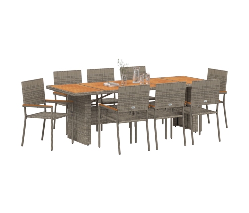 Set de Comedor de Jardín de 9 Piezas  en Poliratán Gris