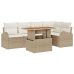Juego de Comedor para Jardín de 6 Piezas con Cojines Beige de Poliratán Acacia