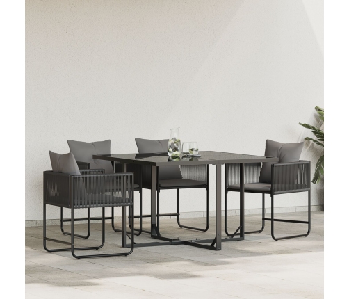 sillas de jardín  con cojines 4 pcs Rattan Poliéster Negro